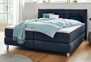 Andas Boxspringbett Salo XXL, in Samtoptik oder Struktur, 6 Breiten in Überlänge 220cm, 4 Härtegrade, Blau