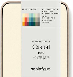 Spannbettlaken CASUAL u.a. in Gr. 90x200, 140x200 oder 180x200 cm, 100% Bio-Baumwolle, Schlafgut, Jersey, Gummizug: rundum, (1 Stück), Bettlaken für Matratzen bis 25 cm Höhe, zuverlässig, langleb
