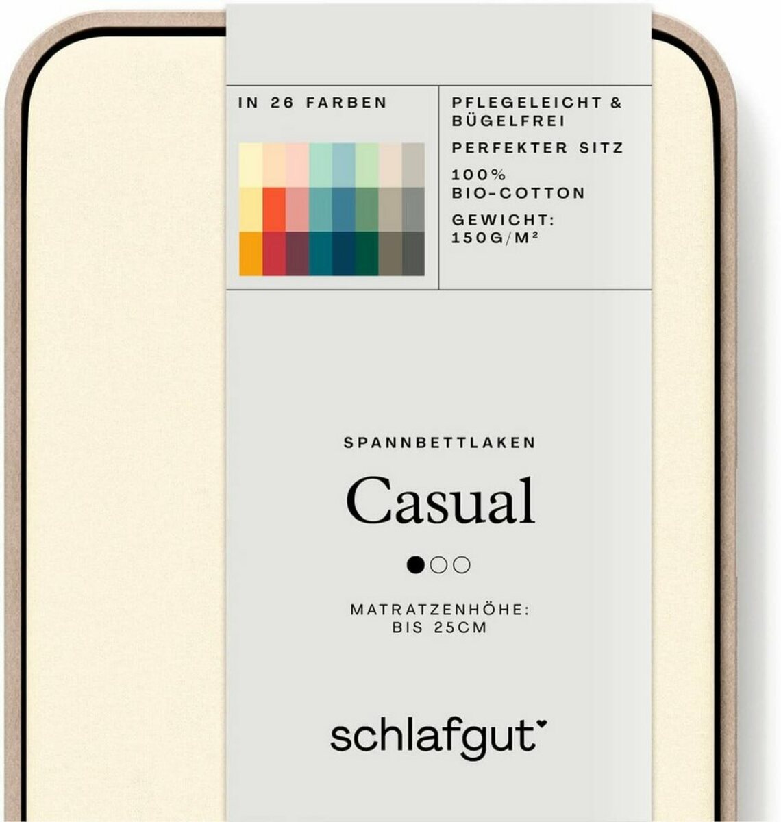 Bild 1 von Spannbettlaken CASUAL u.a. in Gr. 90x200, 140x200 oder 180x200 cm, 100% Bio-Baumwolle, Schlafgut, Jersey, Gummizug: rundum, (1 Stück), Bettlaken für Matratzen bis 25 cm Höhe, zuverlässig, langleb
