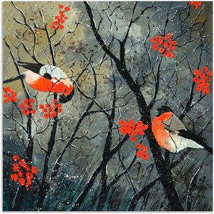 Artland Wandbild "rote Vögel im Winter", Vögel, (1 St.), als Alubild, Leinwandbild, Wandaufkleber oder Poster in versch. Größen