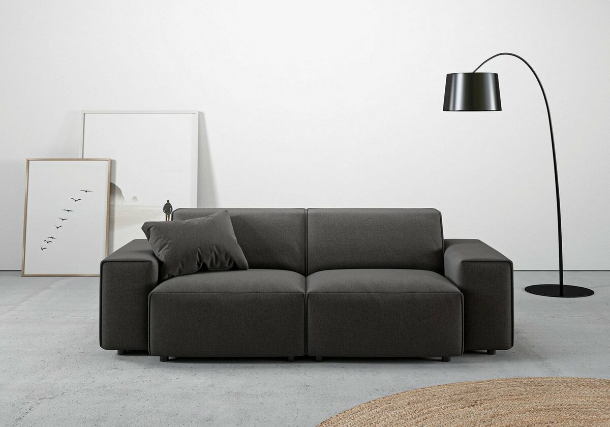 Bild 1 von Andas 2,5-Sitzer Glimminge, besondere Kedernähte, auch in Breitcord + Easy care-Bezug, Zierkissen, Schwarz