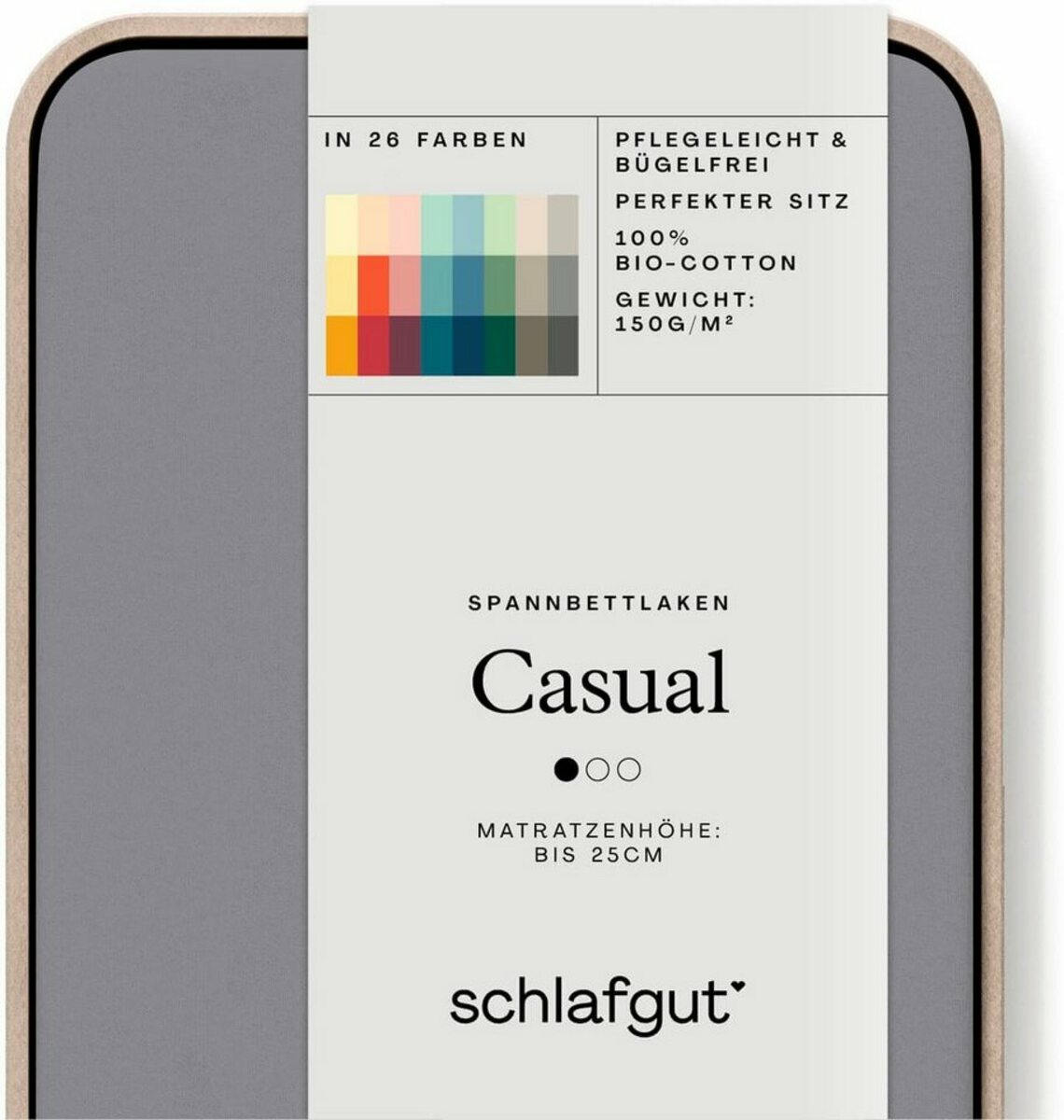Bild 1 von Spannbettlaken CASUAL u.a. in Gr. 90x200, 140x200 oder 180x200 cm, 100% Bio-Baumwolle, Schlafgut, Jersey, Gummizug: rundum, (1 Stück), Bettlaken für Matratzen bis 25 cm Höhe, zuverlässig, langleb