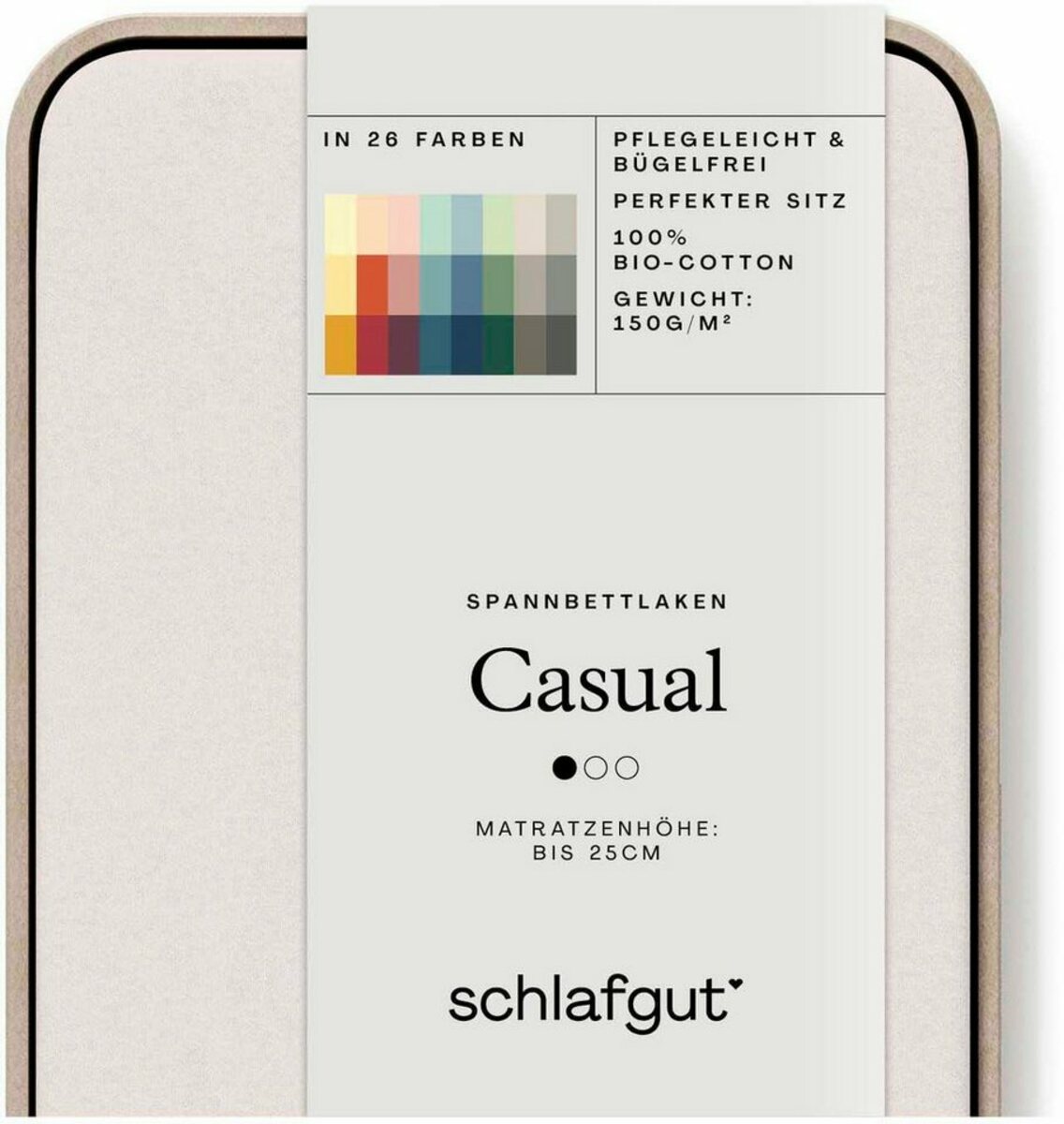 Bild 1 von Spannbettlaken CASUAL u.a. in Gr. 90x200, 140x200 oder 180x200 cm, 100% Bio-Baumwolle, Schlafgut, Jersey, Gummizug: rundum, (1 Stück), Bettlaken für Matratzen bis 25 cm Höhe, zuverlässig, langleb