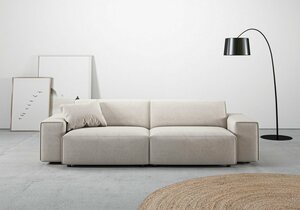 Andas Big-Sofa Glimminge, besondere Kedernähte, auch in Breitcord + Easy care-Bezug, Zierkissen, Beige