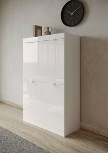 LC Highboard Slim, Breite 91 cm, weiß Hochglanz Lack, Weiß