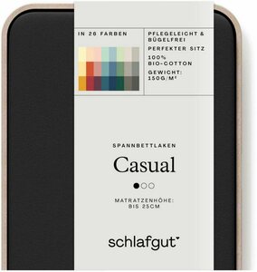Spannbettlaken CASUAL u.a. in Gr. 90x200, 140x200 oder 180x200 cm, 100% Bio-Baumwolle, Schlafgut, Jersey, Gummizug: rundum, (1 Stück), Bettlaken für Matratzen bis 25 cm Höhe, zuverlässig, langleb