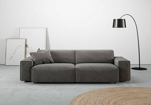 Andas Big-Sofa Glimminge, besondere Kedernähte, auch in Breitcord + Easy care-Bezug, Zierkissen, Grau