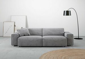 Andas Big-Sofa Glimminge, besondere Kedernähte, auch in Breitcord + Easy care-Bezug, Zierkissen, Grau