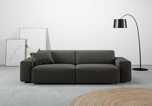 Andas Big-Sofa Glimminge, besondere Kedernähte, auch in Breitcord + Easy care-Bezug, Zierkissen, Schwarz