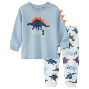 Baby Schlafanzug mit Dino-Motiven HELLBLAU / WEISS