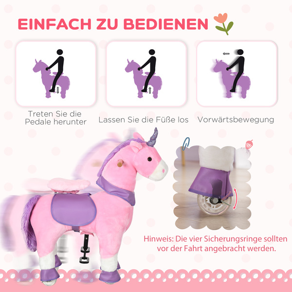 Bild 4 von HOMCOM Reitpferd, Einhorn Stehpferd auf Rollen, Stehpferd mit 2 Pedalen, Rosa