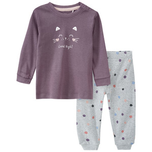 Baby Schlafanzug mit Katzen-Motiv LILA / HELLGRAU
