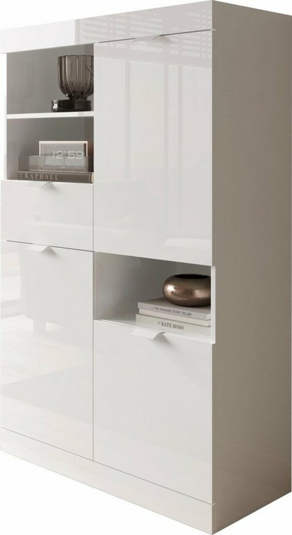 Bild 1 von LC Highboard Slim, Breite 91 cm, weiß Hochglanz Lack, Weiß