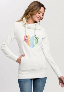 Ragwear Sweater NESKA LOVE O mit asymetrischem Schalkragen im Rainbow Pride-Design, Beige