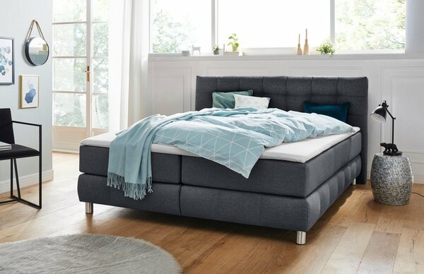 Bild 1 von Andas Boxspringbett Salo XXL, in Samtoptik oder Struktur, 6 Breiten in Überlänge 220cm, 4 Härtegrade, Grau