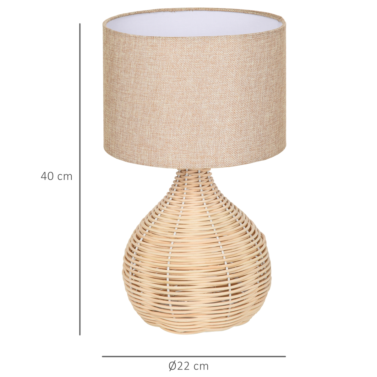 Bild 3 von HOMCOM Tischlampe Tischleuchte E27-Fassung Nachttischlampe 40 W Rattan Leinen Stahl Beige 22 x 22 x