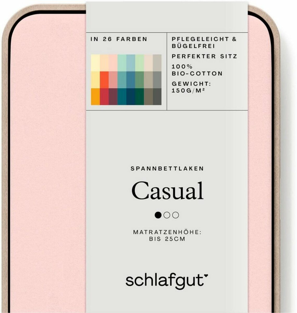 Bild 1 von Spannbettlaken CASUAL u.a. in Gr. 90x200, 140x200 oder 180x200 cm, 100% Bio-Baumwolle, Schlafgut, Jersey, Gummizug: rundum, (1 Stück), Bettlaken für Matratzen bis 25 cm Höhe, zuverlässig, langleb