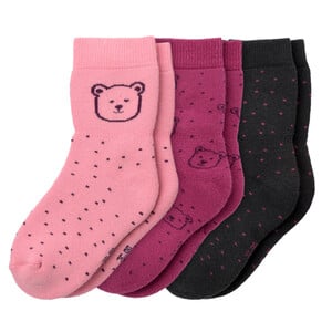 3 Paar Baby Socken mit Bären-Motiv HIMBEER / ROSA / DUNKELGRAU