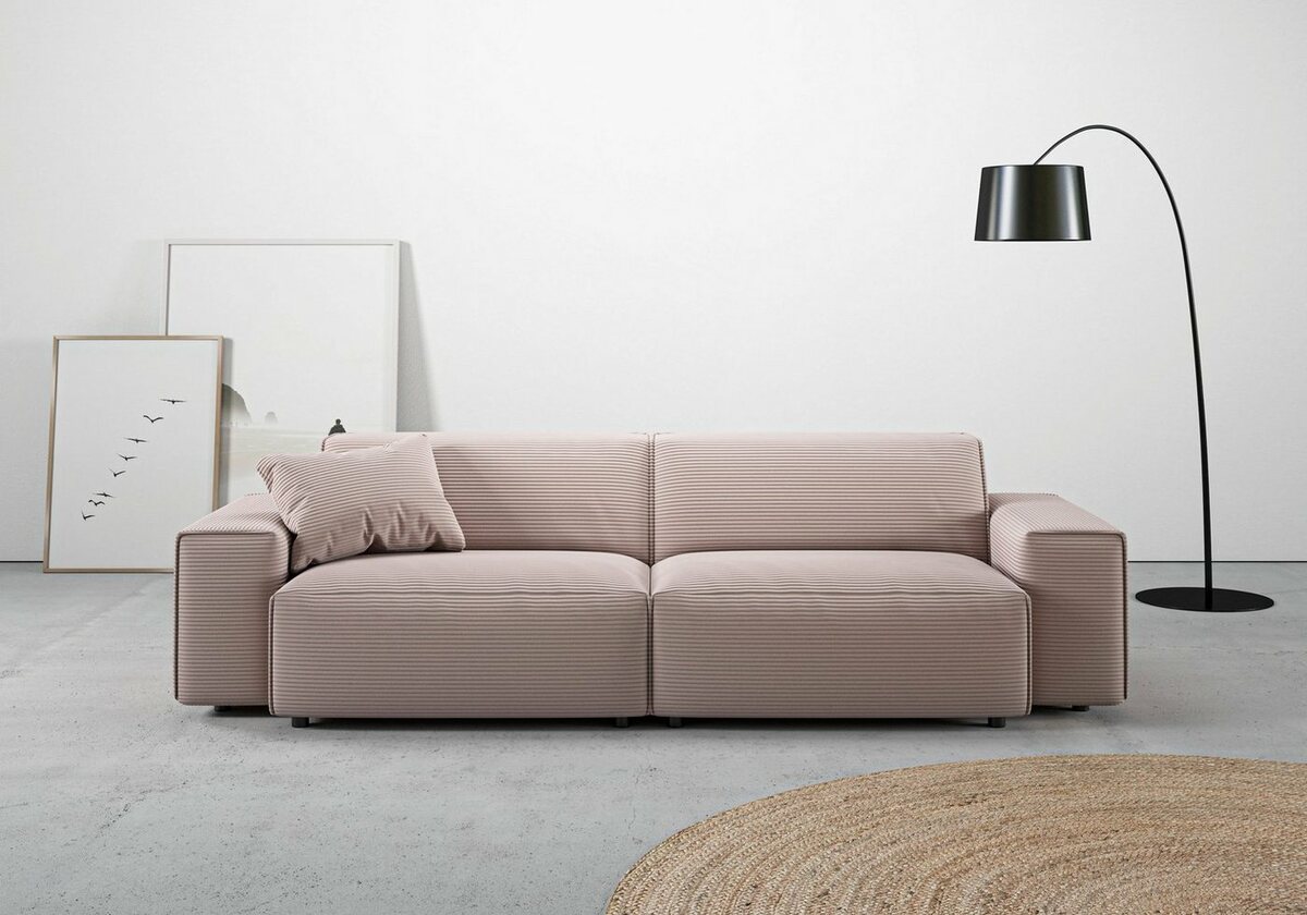 Bild 1 von Andas Big-Sofa Glimminge, besondere Kedernähte, auch in Breitcord + Easy care-Bezug, Zierkissen, Rosa