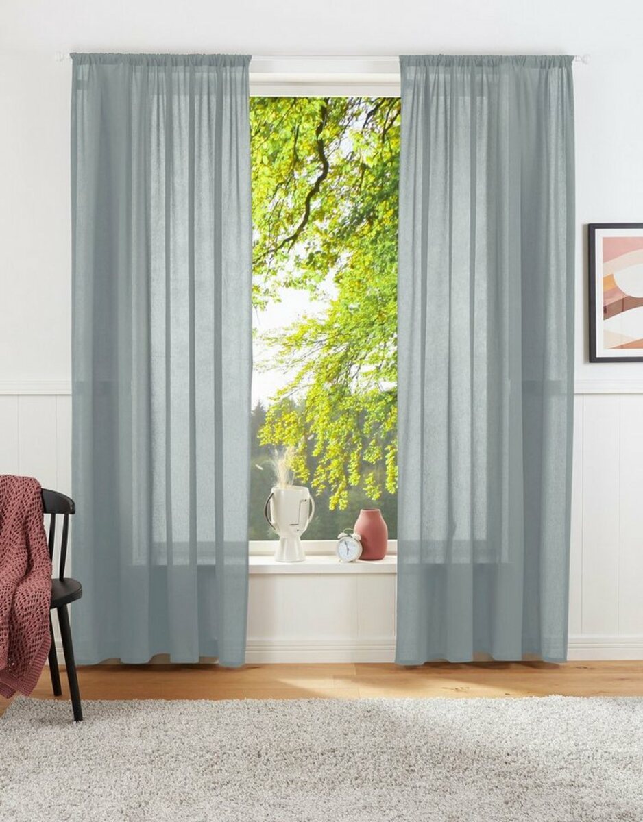 Bild 1 von Vorhang Lanea, LeGer Home by Lena Gercke, Stangendurchzug (1 St), halbtransparent, Leinenoptik, 1 Schal, verschiedene Größen, Grün