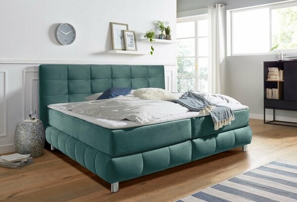 Bild 1 von Andas Boxspringbett Salo XXL, in Samtoptik oder Struktur, 6 Breiten in Überlänge 220cm, 4 Härtegrade, Grün