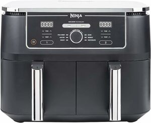 Ninja Foodi MAX 2-Zonen Digitale Heißluftfritteuse, 9,5L Airfryer, 2 Fächer, Antihaftbeschichtung, spülmaschinenfeste Körbe, 6-in-1, 8 Portionen, Schwarz AF400EU