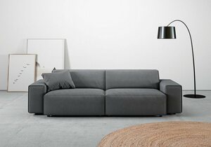 Andas Big-Sofa Glimminge, besondere Kedernähte, auch in Breitcord + Easy care-Bezug, Zierkissen, Grau