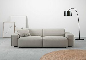 Andas Big-Sofa Glimminge, besondere Kedernähte, auch in Breitcord + Easy care-Bezug, Zierkissen, Grau