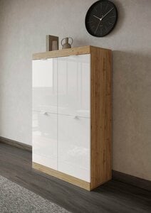 LC Highboard Slim, Breite 91 cm, weiß Hochglanz Lack, Weiß