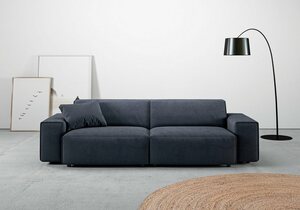 Andas Big-Sofa Glimminge, besondere Kedernähte, auch in Breitcord + Easy care-Bezug, Zierkissen, Blau