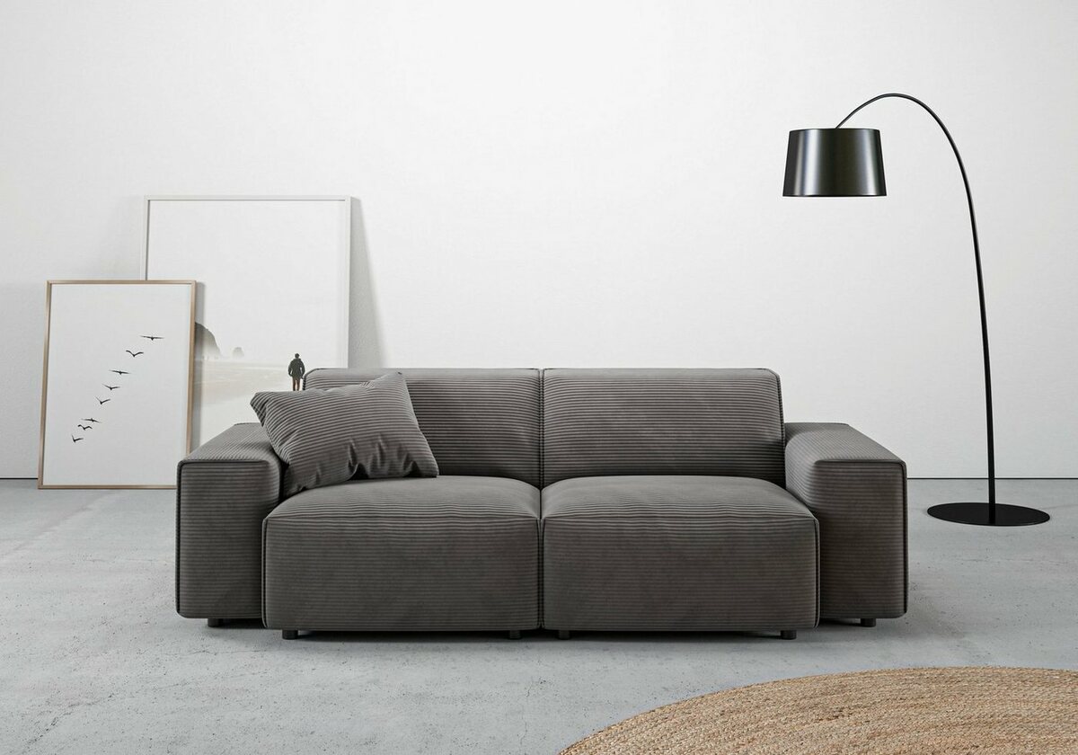 Bild 1 von Andas 2,5-Sitzer Glimminge, besondere Kedernähte, auch in Breitcord + Easy care-Bezug, Zierkissen, Grau