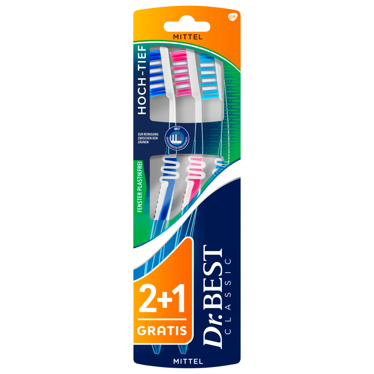 Bild 1 von Dr. Best Zahnbürste Hoch-Tief Mittel 2+1 Stück