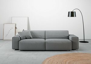 Andas Big-Sofa Glimminge, besondere Kedernähte, auch in Breitcord + Easy care-Bezug, Zierkissen, Grau