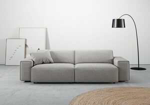 Andas Big-Sofa Glimminge, besondere Kedernähte, auch in Breitcord + Easy care-Bezug, Zierkissen, Grau