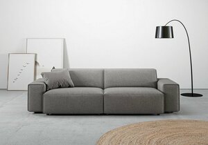 Andas Big-Sofa Glimminge, besondere Kedernähte, auch in Breitcord + Easy care-Bezug, Zierkissen, Grau