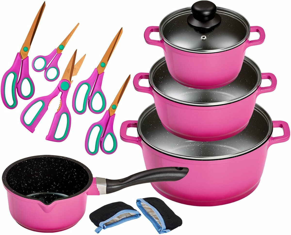 Bild 1 von KING Topf-Set ALUGUSS, Aluminiumguss (Set, 14-tlg), TöpfeØ16/16/20/20cm+Glasdeckel,Induktion,Keramik-Antihaft-Beschichtung, Lila