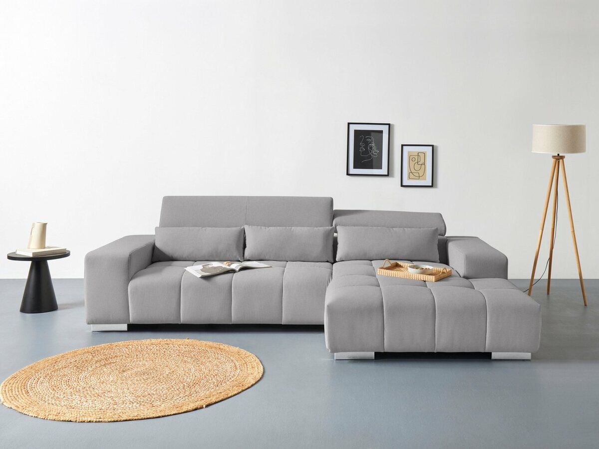 Bild 1 von COTTA Ecksofa Orion, mit Recamiere, inkl. verstellbaren Kopfstützen und 3 Kissen, Grau