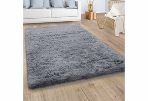 Hochflor-Teppich Silky 591, Paco Home, rechteckig, Höhe: 37 mm, Uni-Farben, besonders weich und kuschelig, Grau