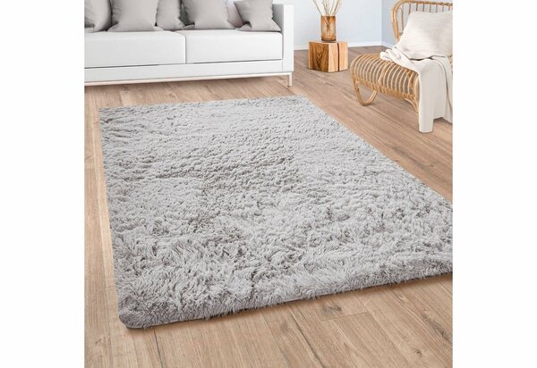 Bild 1 von Hochflor-Teppich Silky 591, Paco Home, rechteckig, Höhe: 37 mm, Uni-Farben, besonders weich und kuschelig, Grau|silberfarben