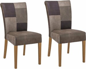 Home affaire Esszimmerstuhl Queen (Set, 2 St), Beingestell aus Massivholz, Patchwork Bezug im Landhaus Stil, Bunt