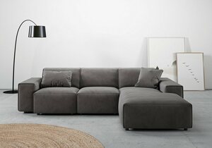 Andas Ecksofa Glimminge, Breite 264, auch in Breitcord + Easy care-Bezug, Zierkissen, Grau