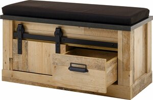 Home affaire Sitzbank SHERWOOD, modernes Holz Dekor, mit Scheunentorbeschlag aus Metall, Breite 93 cm, Braun