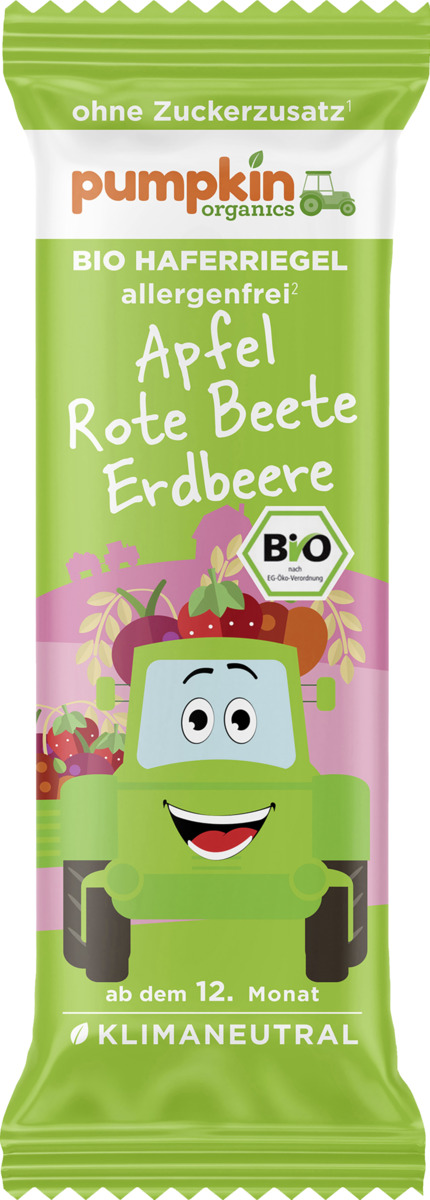 Bild 1 von Pumpkin Organics Bio Haferriegel Apfel, Rote Beete & Erdbeere