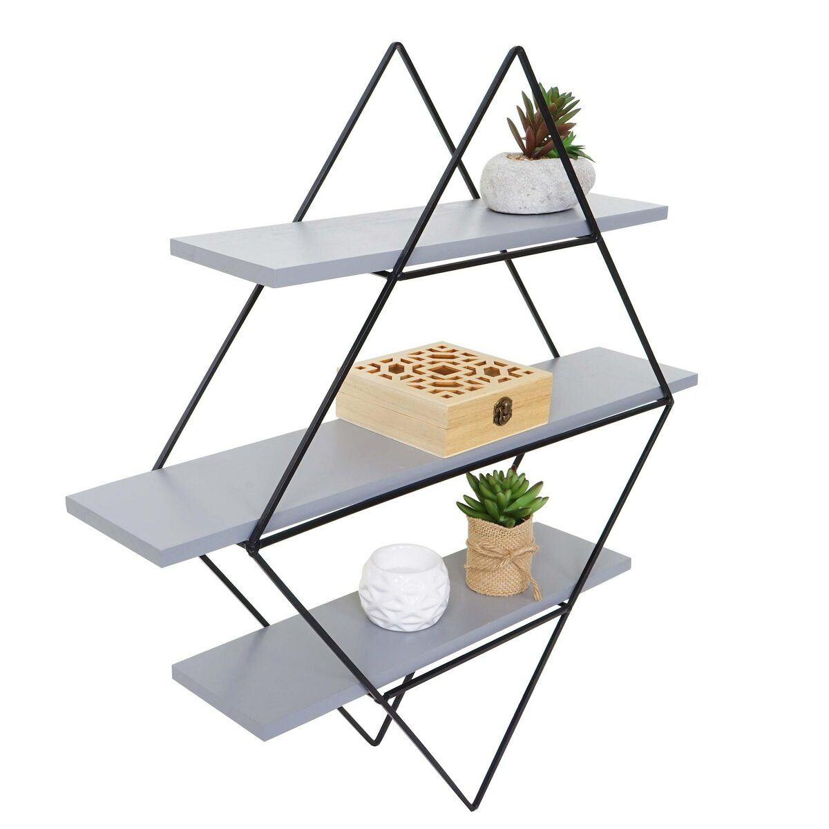 Bild 1 von Wandregal MCW-A80, Hängeregal Regal, Industriedesign Echtholz 60x55x12cm ~ grau-blau