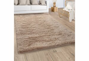 Hochflor-Teppich Silky 591, Paco Home, rechteckig, Höhe: 37 mm, Uni-Farben, besonders weich und kuschelig, Beige