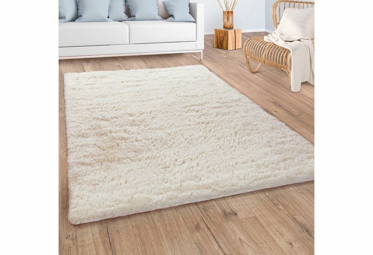Bild 1 von Hochflor-Teppich Silky 591, Paco Home, rechteckig, Höhe: 37 mm, Uni-Farben, besonders weich und kuschelig, Beige