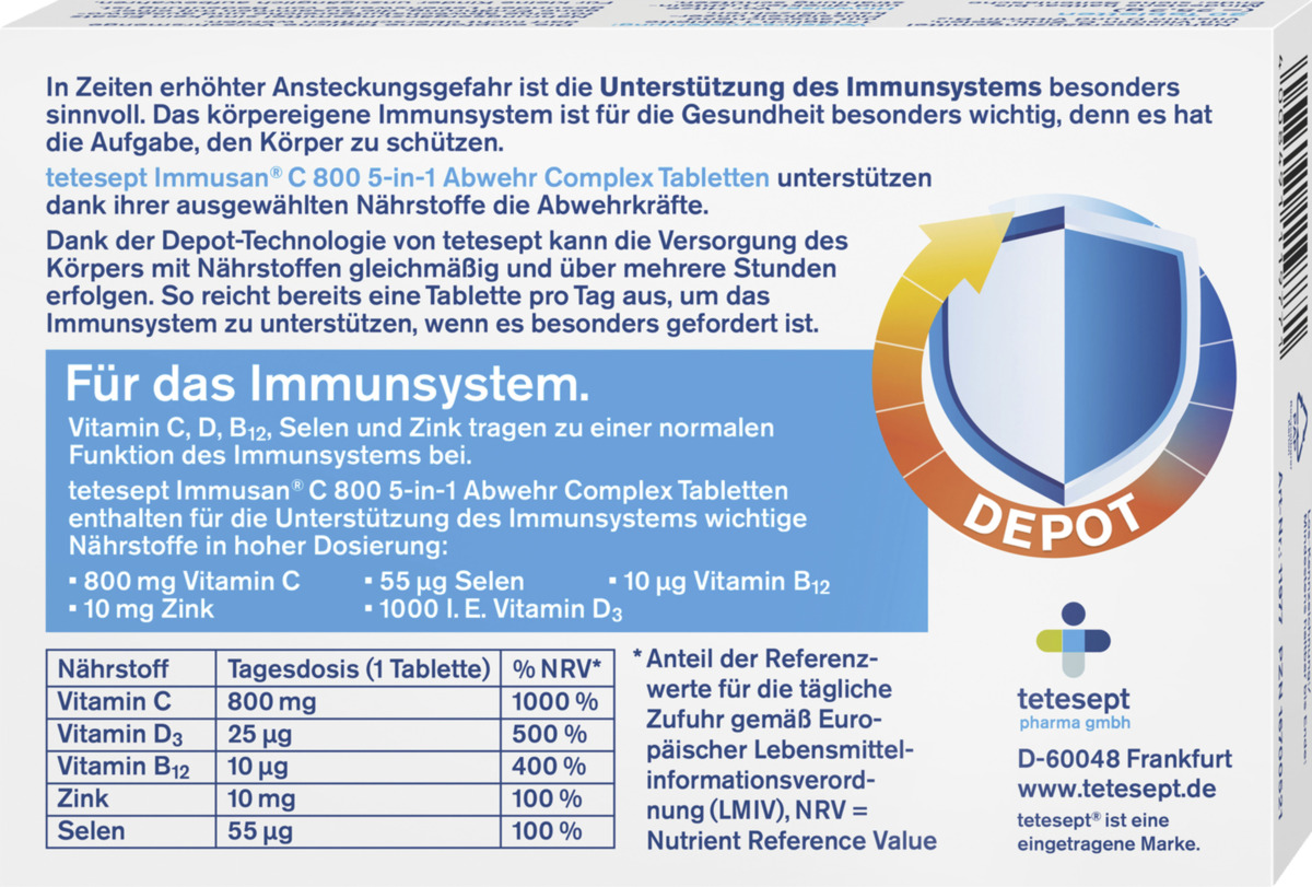 Bild 3 von tetesept Immusan C 800 5-in-1 Abwehr Complex