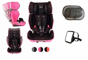 Blijr Uniek Pink Kindersitz mit Wumbi Rücksitzspiegel und Sonnenschutz