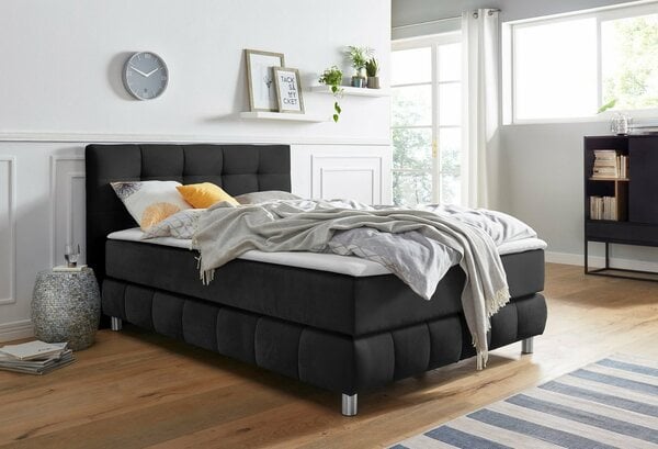 Bild 1 von Andas Boxspringbett Salo XXL, in Samtoptik oder Struktur, 6 Breiten in Überlänge 220cm, 4 Härtegrade, Grau