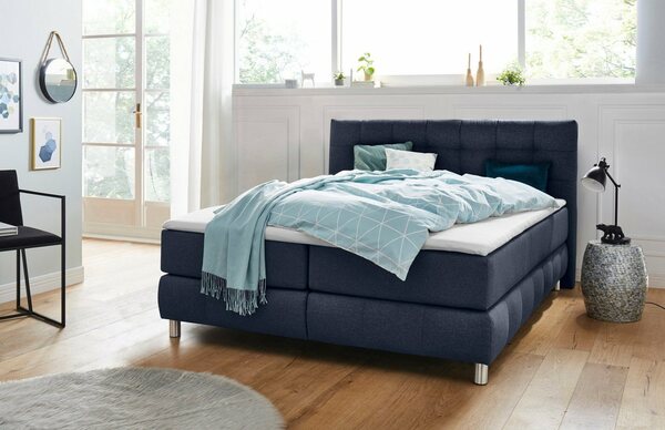 Bild 1 von Andas Boxspringbett Salo XXL, in Samtoptik oder Struktur, 6 Breiten in Überlänge 220cm, 4 Härtegrade, Blau